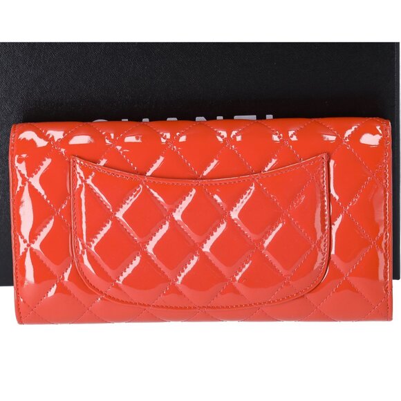 CHANEL 4 in 1 Wallet Orange Patent Leather Passport Holder Coin Card Pouch - Picture 5 of 10